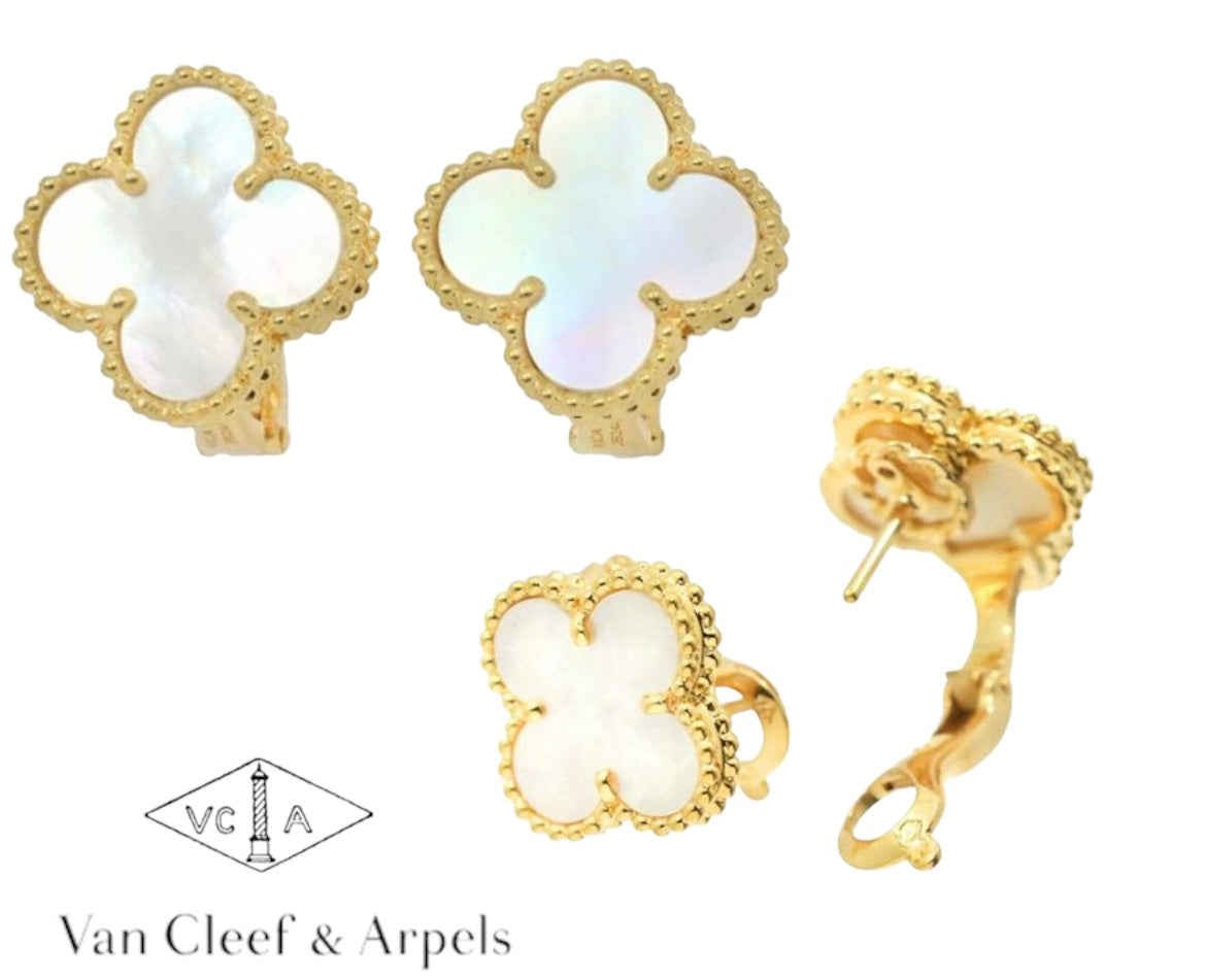 Van Cleef & Arpels ヴィンテージ アルハンブラ ピアス シェル K18 YG 750