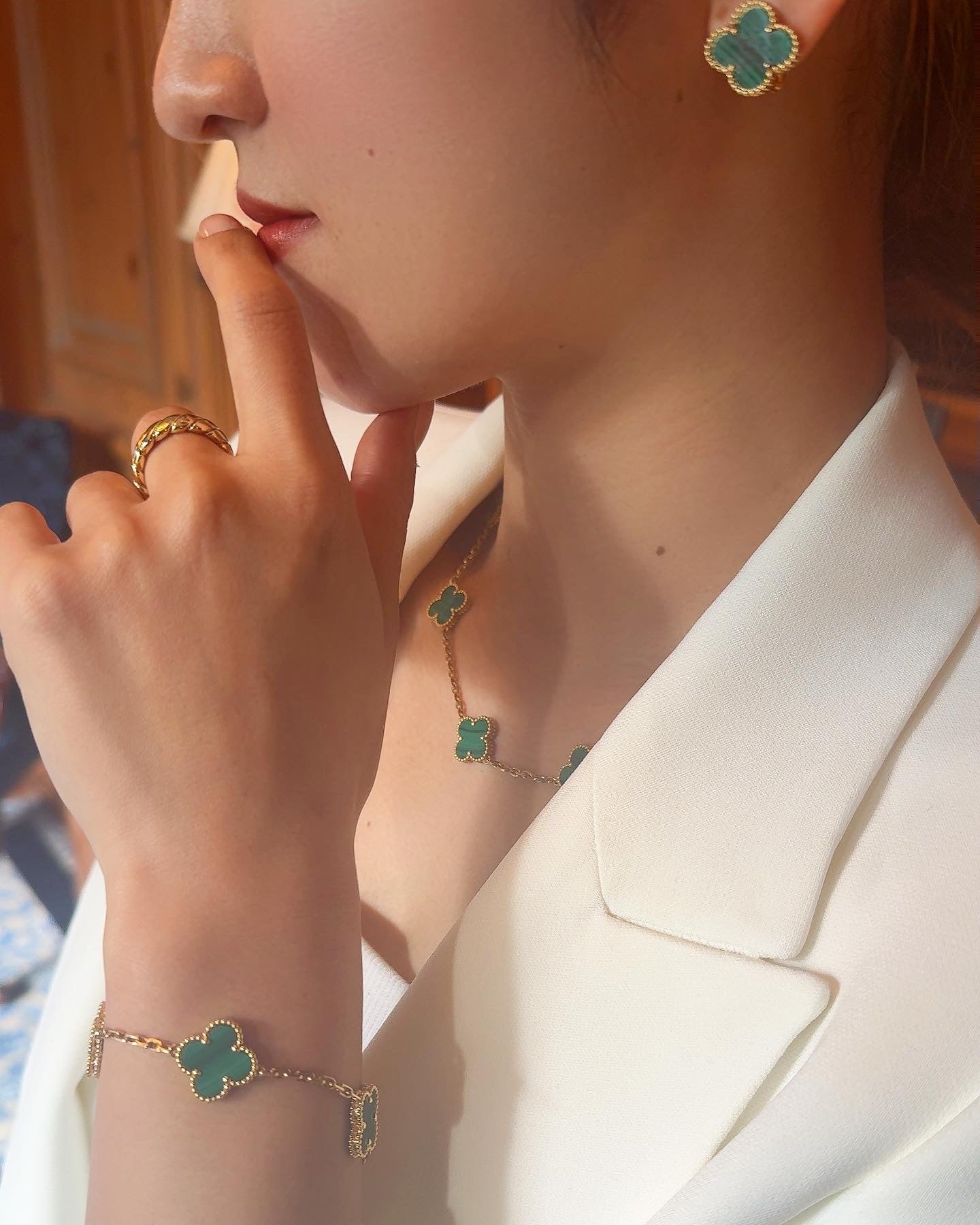 Van Cleef & Arpels ヴィンテージ アルハンブラ ネックレス K18YG マラカイト 10Pモチーフ