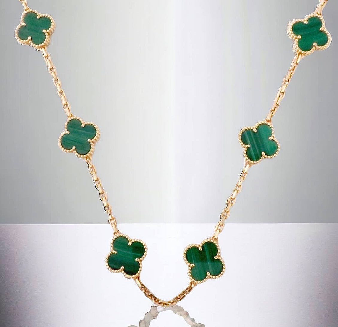 Van Cleef & Arpels ヴィンテージ アルハンブラ ネックレス K18YG マラカイト 10Pモチーフ