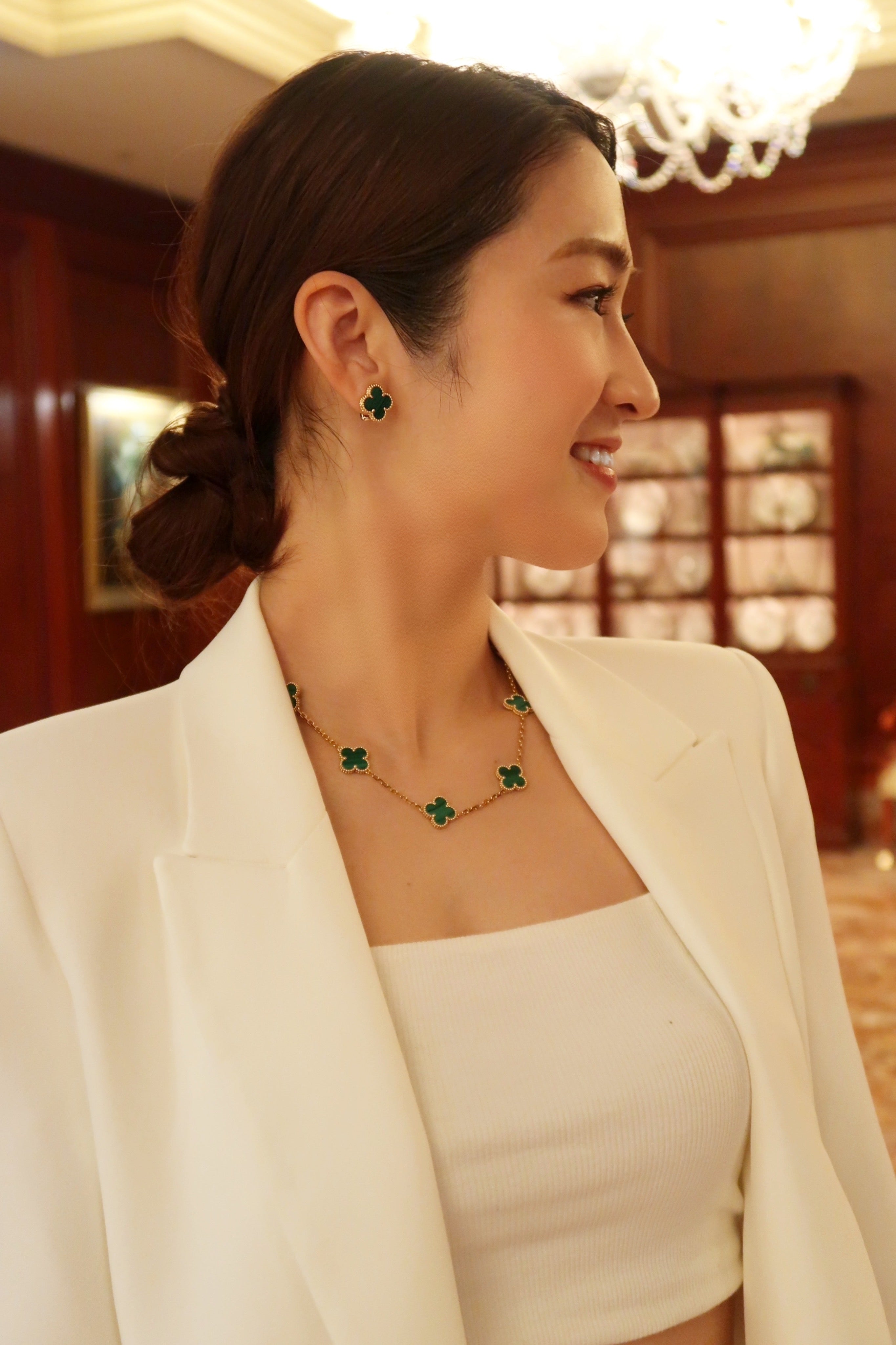 Van Cleef & Arpels ヴィンテージ アルハンブラ ネックレス K18YG マラカイト 10Pモチーフ