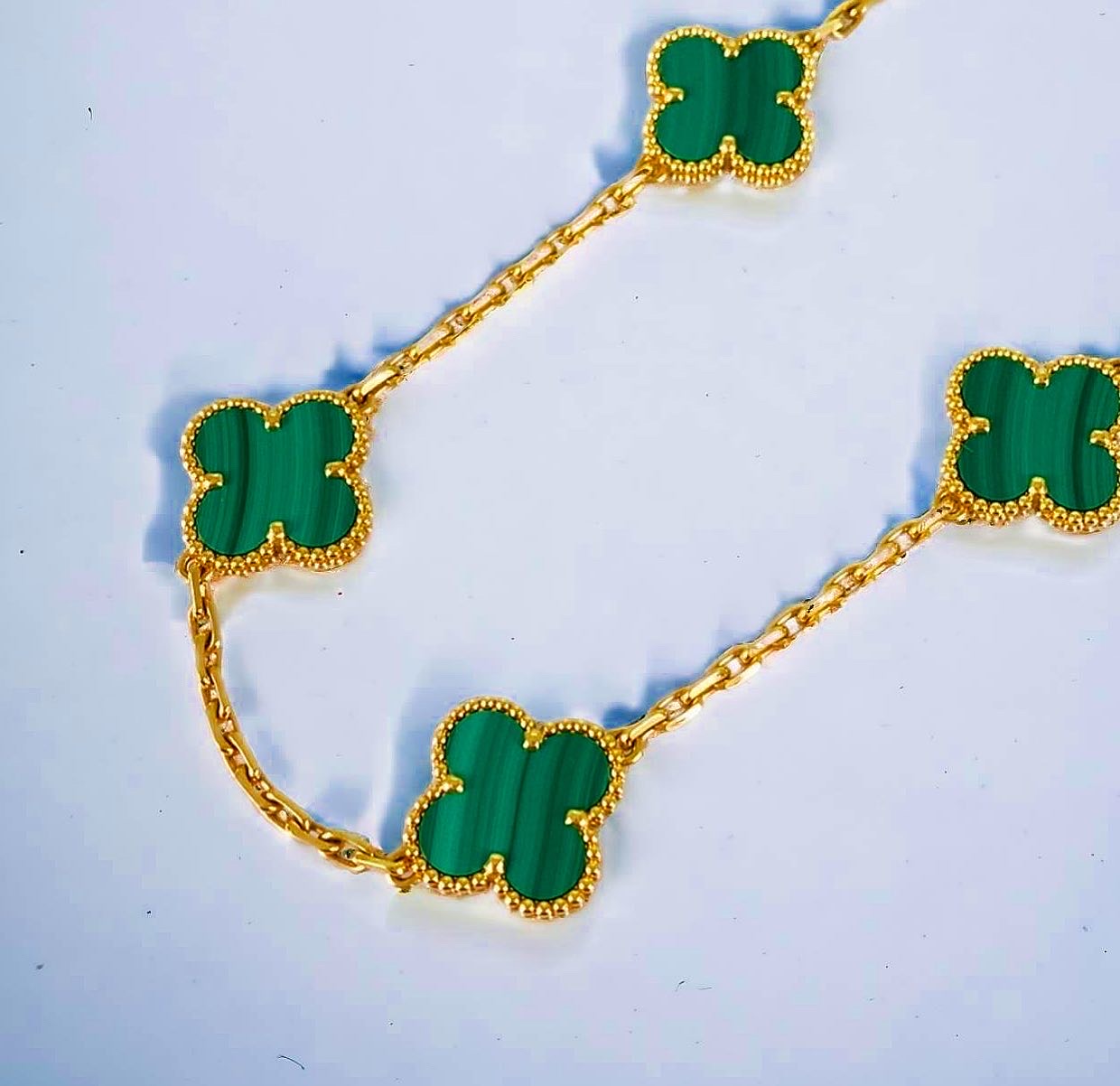 Van Cleef & Arpels ヴィンテージ アルハンブラ ネックレス K18YG マラカイト 10Pモチーフ