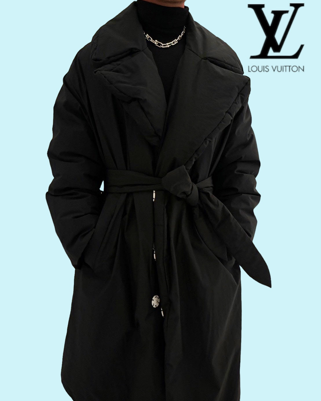 ルイヴィトン 19AW フライフロント ベルト付き ダウンコート 