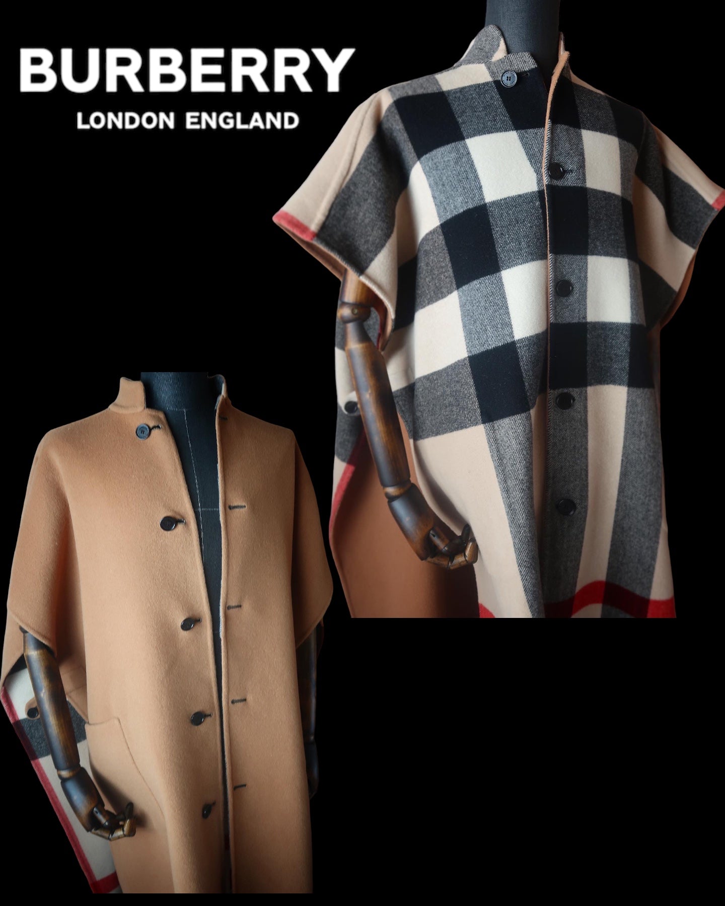 【限定SALE定番人気】【美品レア】Burberry London ポンチョ　ブラック　フリンジ ジャケット・アウター